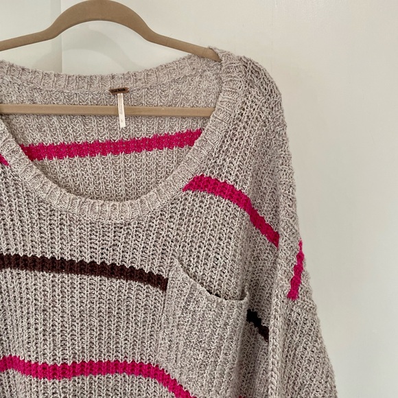 Free People Grey/Tan Pink Striped Sweater - Picture 3 of 8